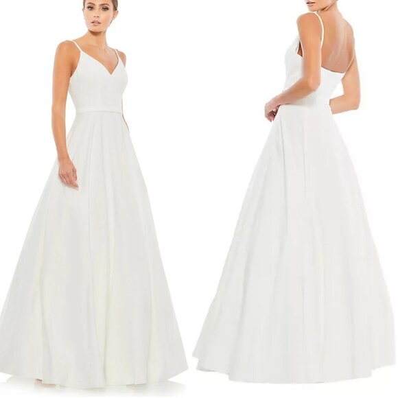 New! IEENA MAC Duggal crepe A-line ballgown Dress white nwt nbnn - Picture 1 of 12